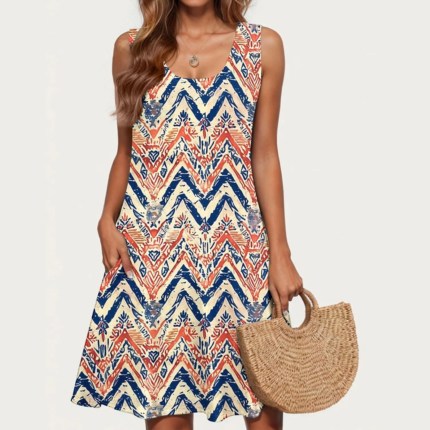 Midi Dress for Women Floral Print Sleeveless Summer Dresses Boho Flowy Casual Dress Beach Vacation Sundress