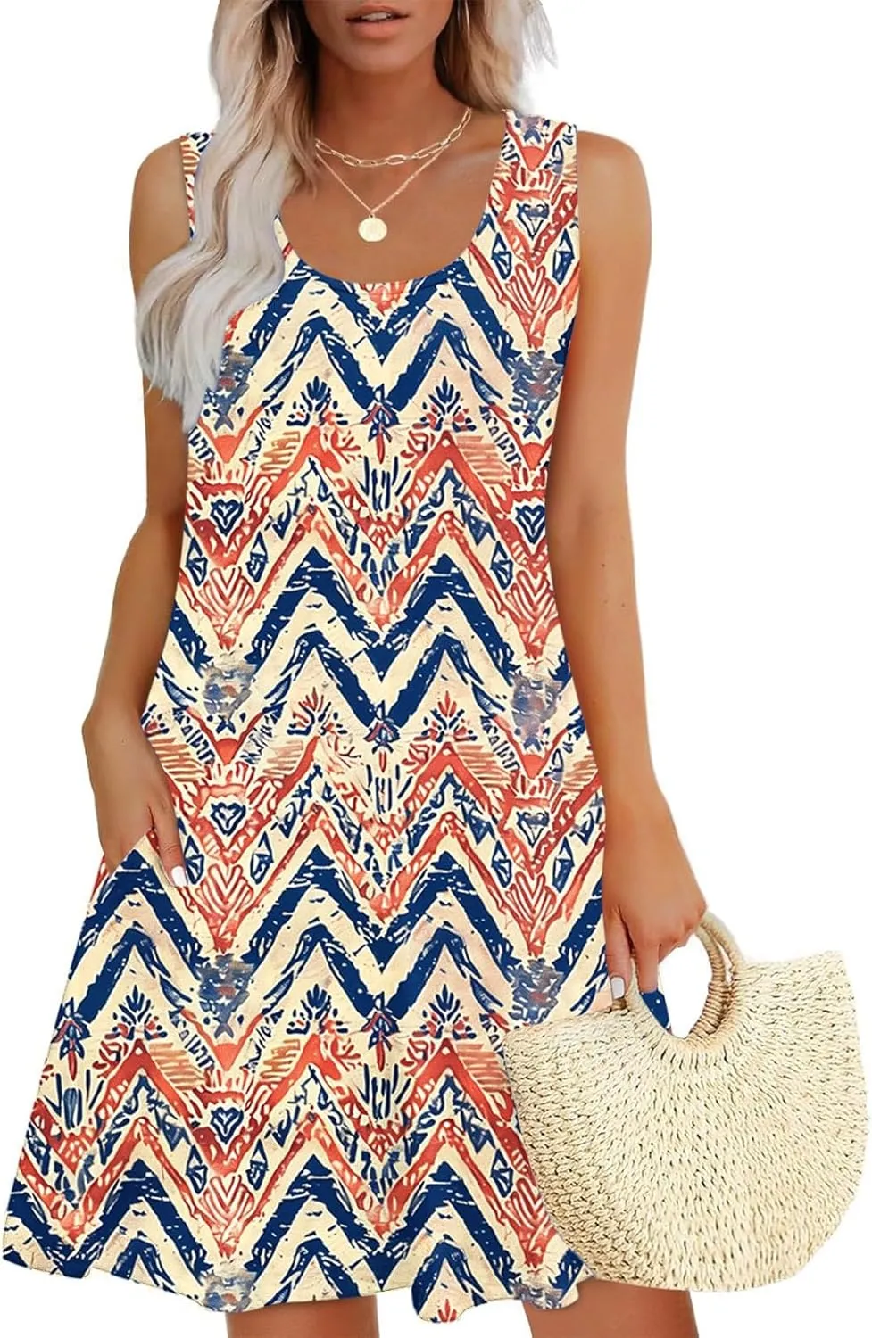 Midi Dress for Women Floral Print Sleeveless Summer Dresses Boho Flowy Casual Dress Beach Vacation Sundress