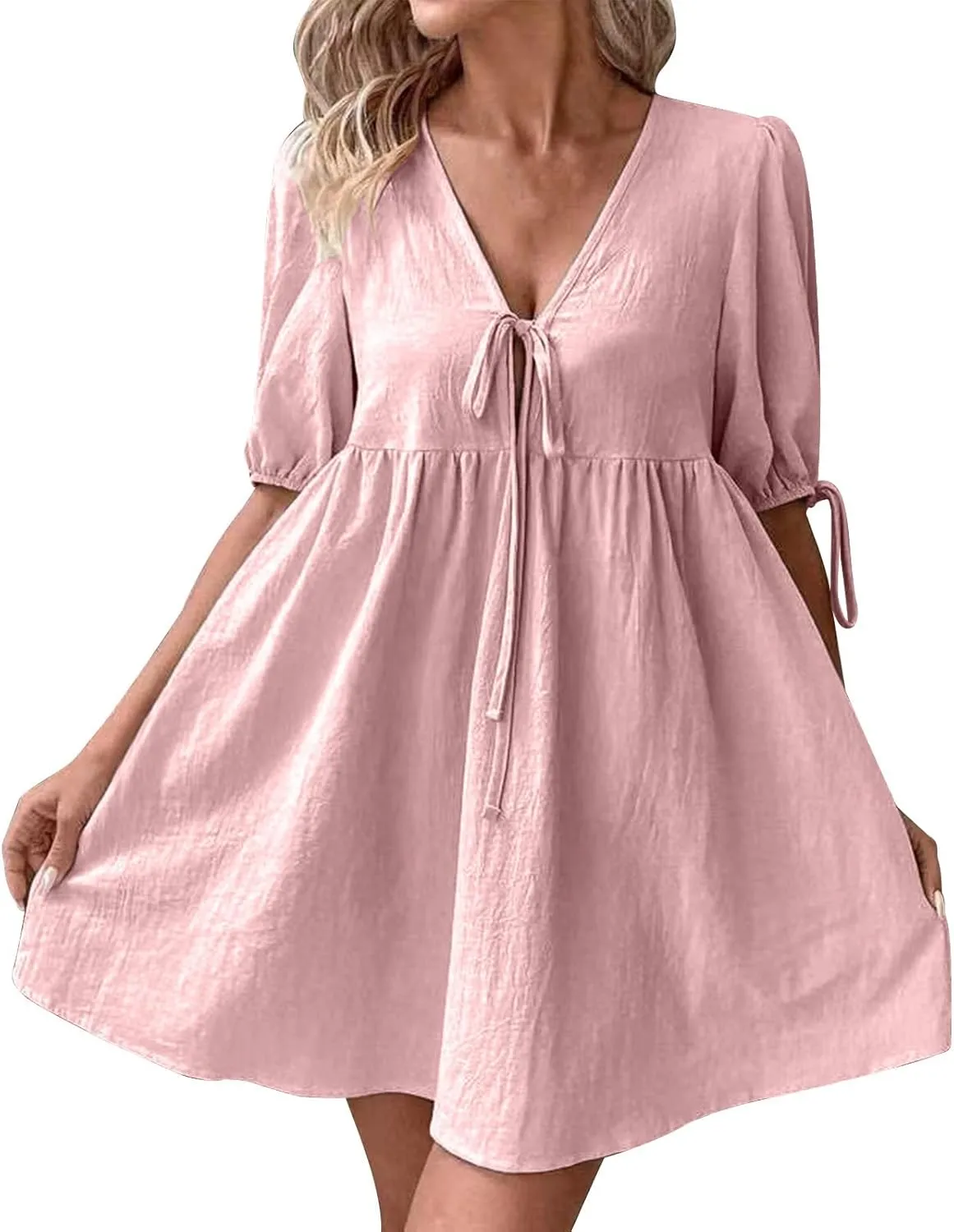 Midi Dresses for Women Sexy Trendy Princess Sundresses Tie Front Western Puff Sleeve Dressy Retro Summer Maxi Dress