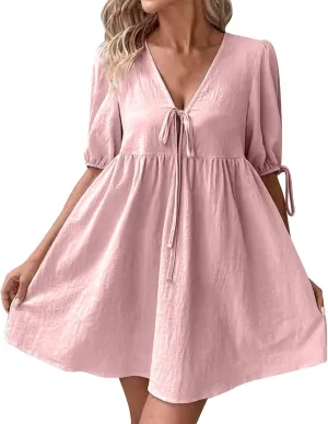 Midi Dresses for Women Sexy Trendy Princess Sundresses Tie Front Western Puff Sleeve Dressy Retro Summer Maxi Dress