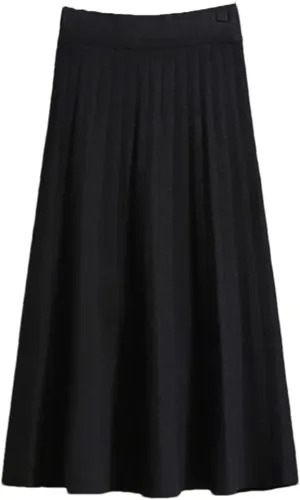 Midi Pleated Knitted Skirt Women Knee Length A Line High Waist Skirt Female Ladies