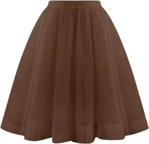 Midi Skirts for Women Trendy Soft Skirt Knee Length Long Elastic Waist Pleated Mesh Rave Costume Skirt for Party