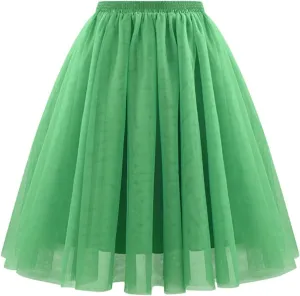 Midi Skirts for Women Trendy Soft Skirt Knee Length Long Elastic Waist Pleated Mesh Rave Costume Skirt for Party