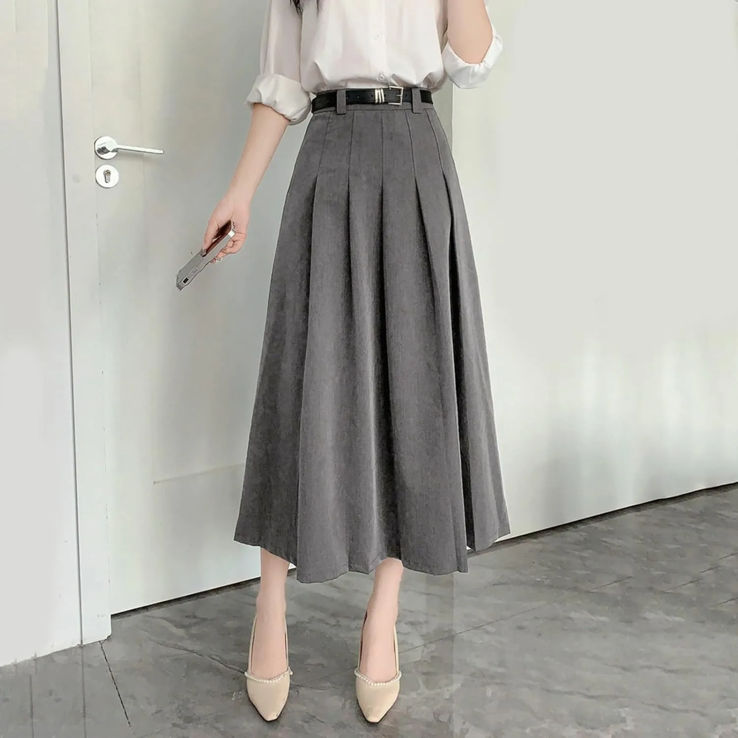 Midi Skirts for Women Women Fashion Casual Mid Length Suit Skirt A Line High Waisted Pleated Skirt Daily Costume