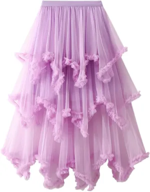 Midi Skirts for Women Women Mesh Solid Skirt A Line Color Waist Long Skirt High Skirt