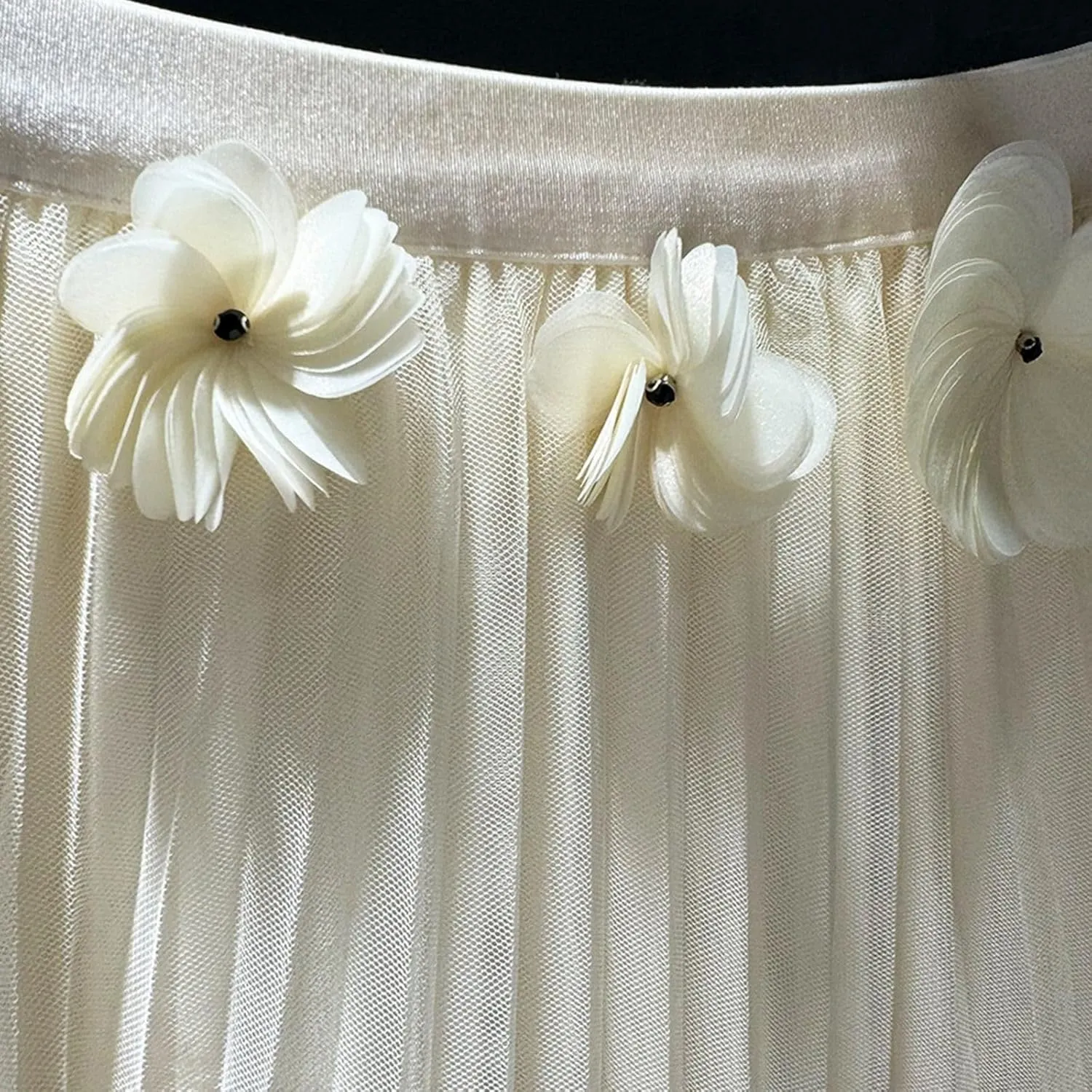 Midi Skirts for Women Women's High Waist Three Flower Mesh Skirt Design Sense of Irregular Fairy Pleated Skirt A