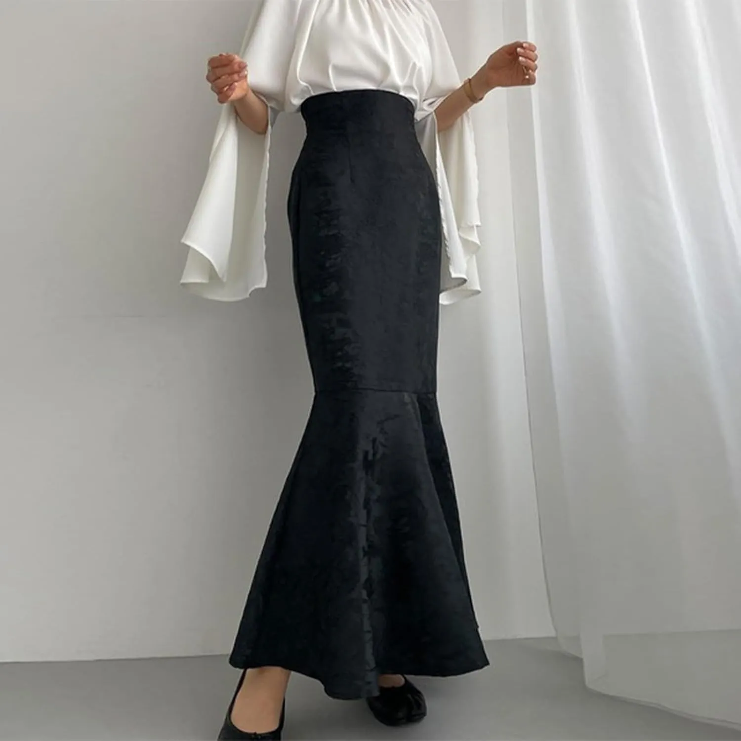 Midi Skirts for Women Women's Skirt Party Skirt Elastic Waist Long Skirt High Waist Slimming Jacquard Fish Tail