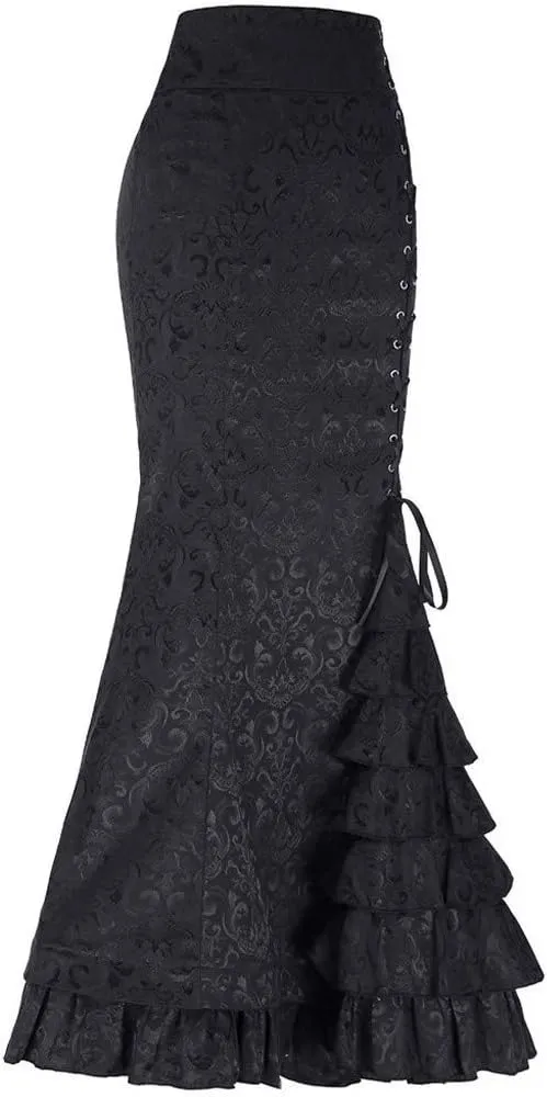 Midi Skirts for Women's Casual Skirts Goth Contrast Mesh Asymmetrical Hem Maxi Skirt Fishtail Skirt Midi Skirts