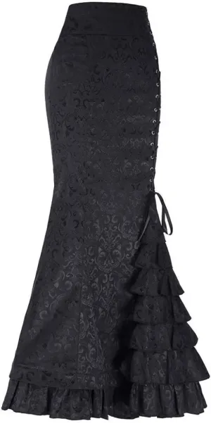 Midi Skirts for Women's Casual Skirts Goth Contrast Mesh Asymmetrical Hem Maxi Skirt Fishtail Skirt Midi Skirts