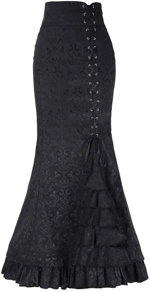 Midi Skirts for Women's Casual Skirts Goth Contrast Mesh Asymmetrical Hem Maxi Skirt Fishtail Skirt Midi Skirts