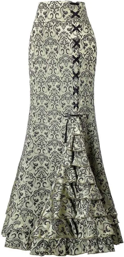 Midi Skirts for Women's Casual Skirts Goth Contrast Mesh Asymmetrical Hem Maxi Skirt Fishtail Skirt Midi Skirts