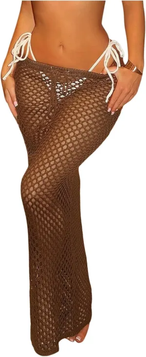 Milumia Women's Hollow Out Crochet Swimsuit Cover Up Skirt Beach Coverup Bodycon Maxi Skirt