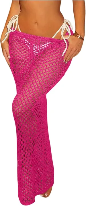 Milumia Women's Hollow Out Crochet Swimsuit Cover Up Skirt Beach Coverup Bodycon Maxi Skirt