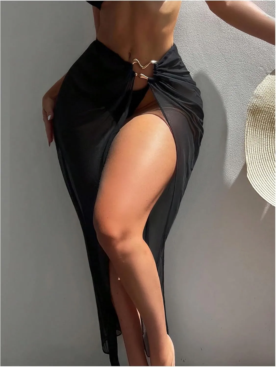 Milumia Women's Ring Linked Mesh Cover Up Maxi Skirt Sexy Sheer Beach Coverup Bodycon Long Skirts