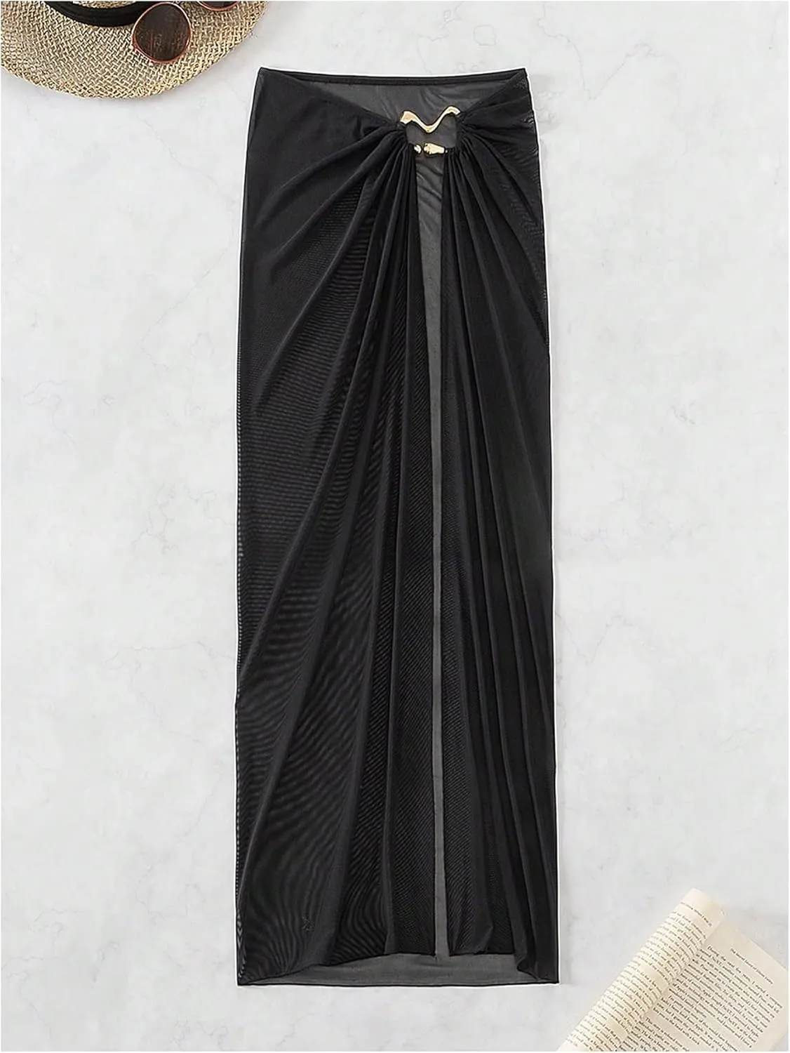 Milumia Women's Ring Linked Mesh Cover Up Maxi Skirt Sexy Sheer Beach Coverup Bodycon Long Skirts