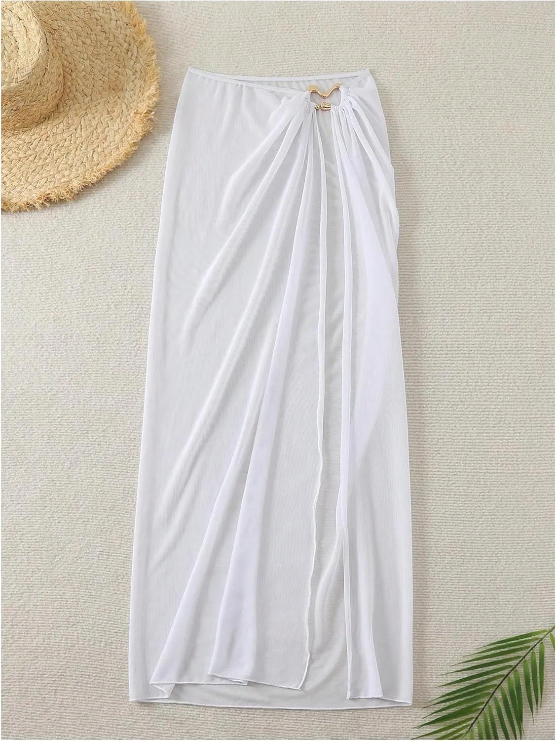 Milumia Women's Ring Linked Mesh Cover Up Maxi Skirt Sexy Sheer Beach Coverup Bodycon Long Skirts