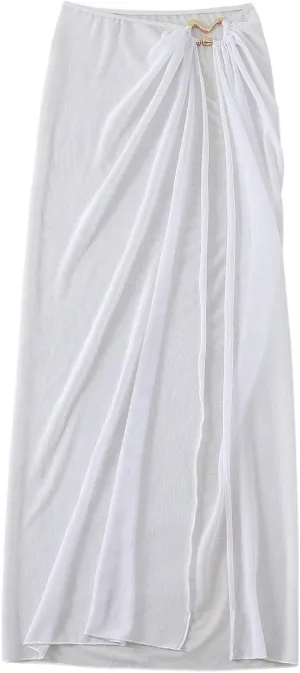 Milumia Women's Ring Linked Mesh Cover Up Maxi Skirt Sexy Sheer Beach Coverup Bodycon Long Skirts