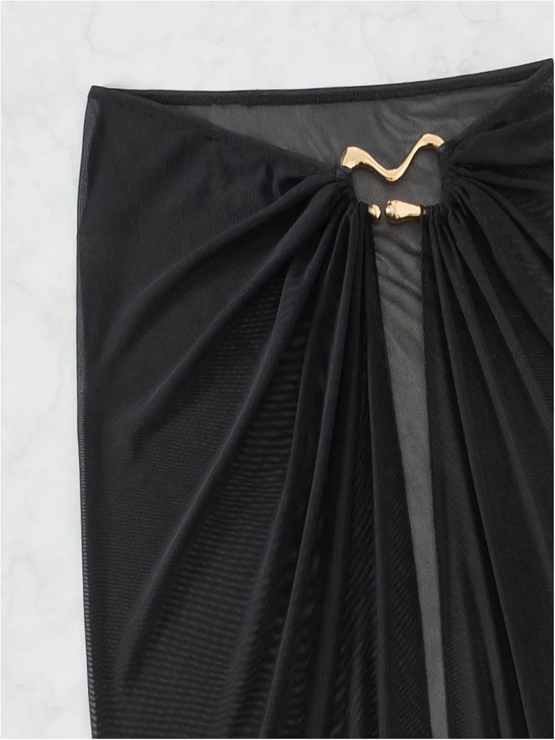 Milumia Women's Ring Linked Mesh Cover Up Maxi Skirt Sexy Sheer Beach Coverup Bodycon Long Skirts