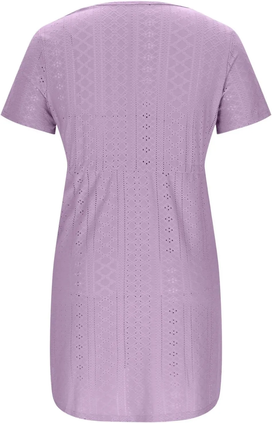 Mini Dresses for Women Casual Split Drawstring Waist Eyelet Dress Comfy Solid Color V Neck Short Sleeve Tunic Dress