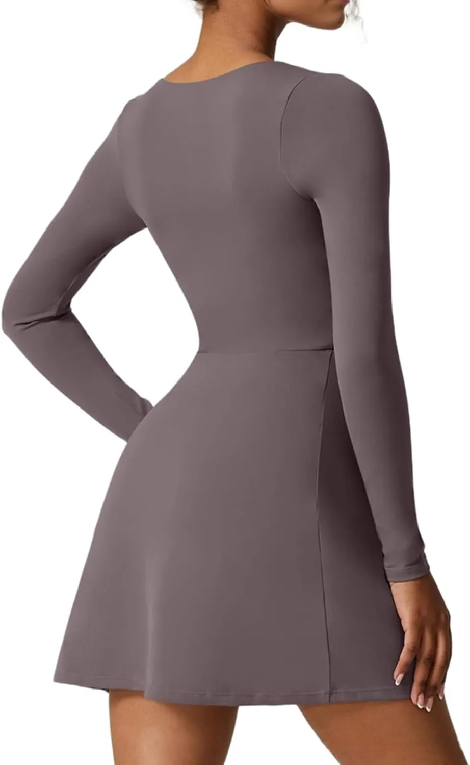 Mini Dresses for Women Square Neck Ruffle Hem Long Sleeve Dress Trendy Solid Color Tie Waisted Club Party Dress