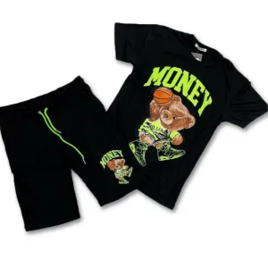 Money Bear Shorts Set-Black