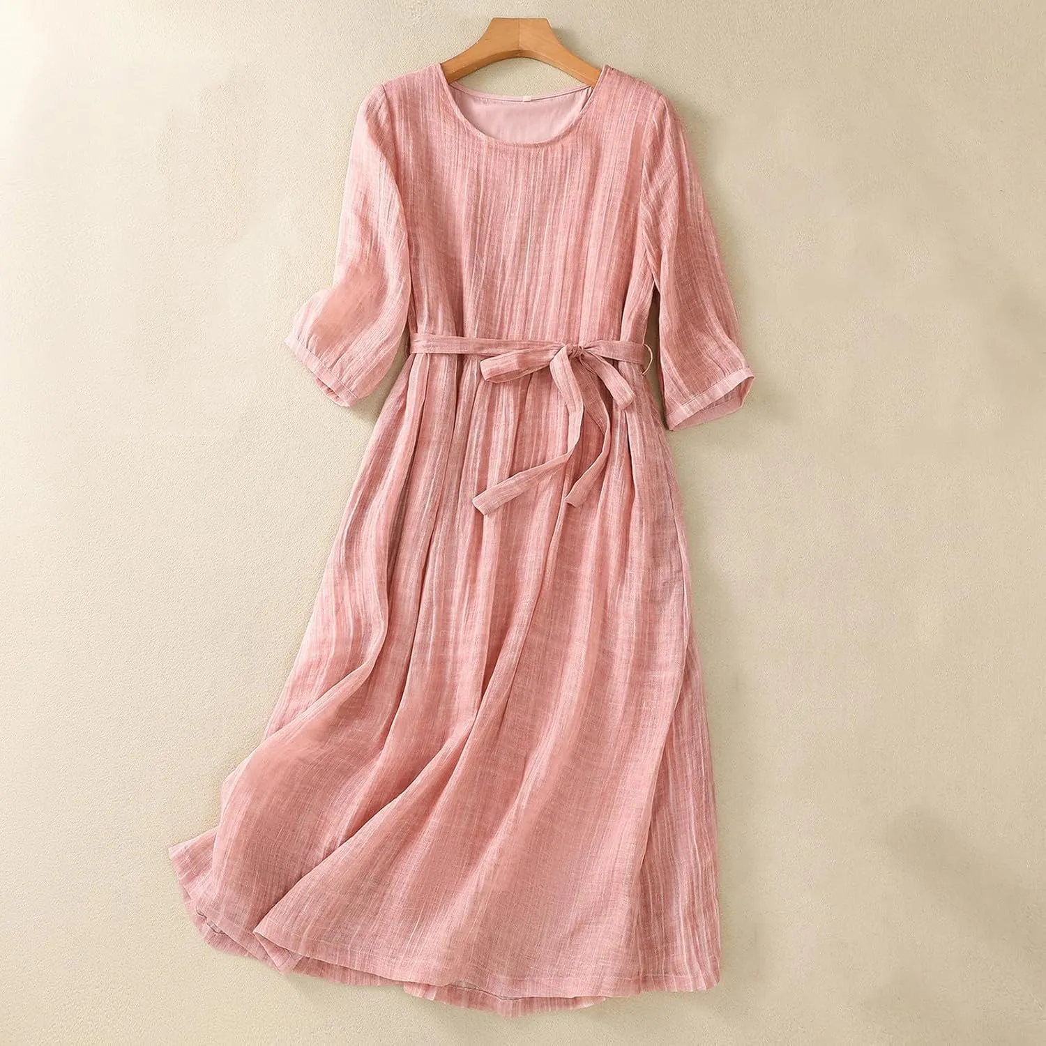 NaRHbrg Women's Flowy Cotton Dress Long Sleeve Loose Fit A Line Sundress Elegant Boho Maxi Dresses for Beach Wedding Party