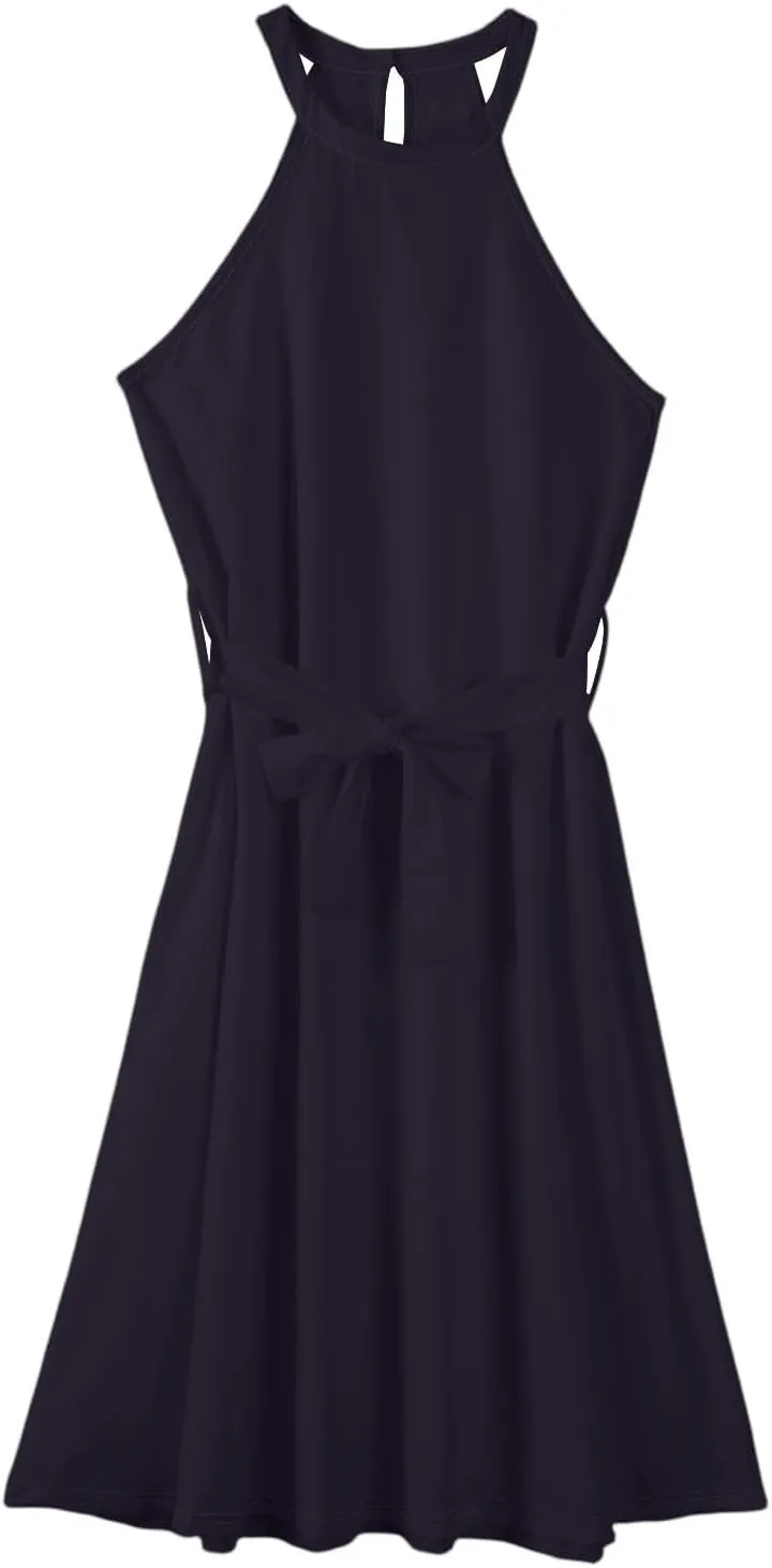 NBXNZWF Womens 2025 Summer Dresses Casual Sleeveless Floral Print Midi Dresses Loose Boho Beach Sundress with Adjustable Belt