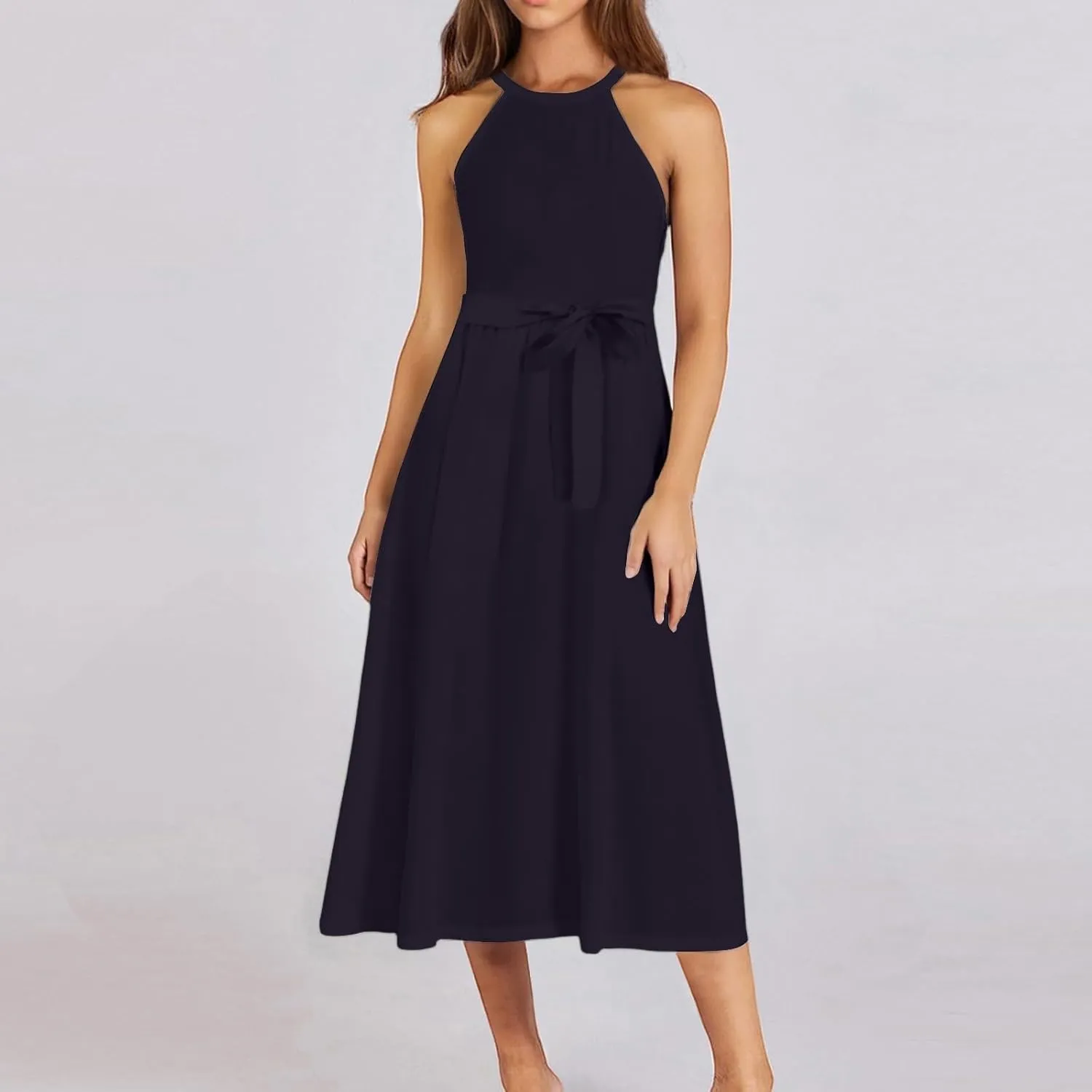NBXNZWF Womens 2025 Summer Dresses Casual Sleeveless Floral Print Midi Dresses Loose Boho Beach Sundress with Adjustable Belt