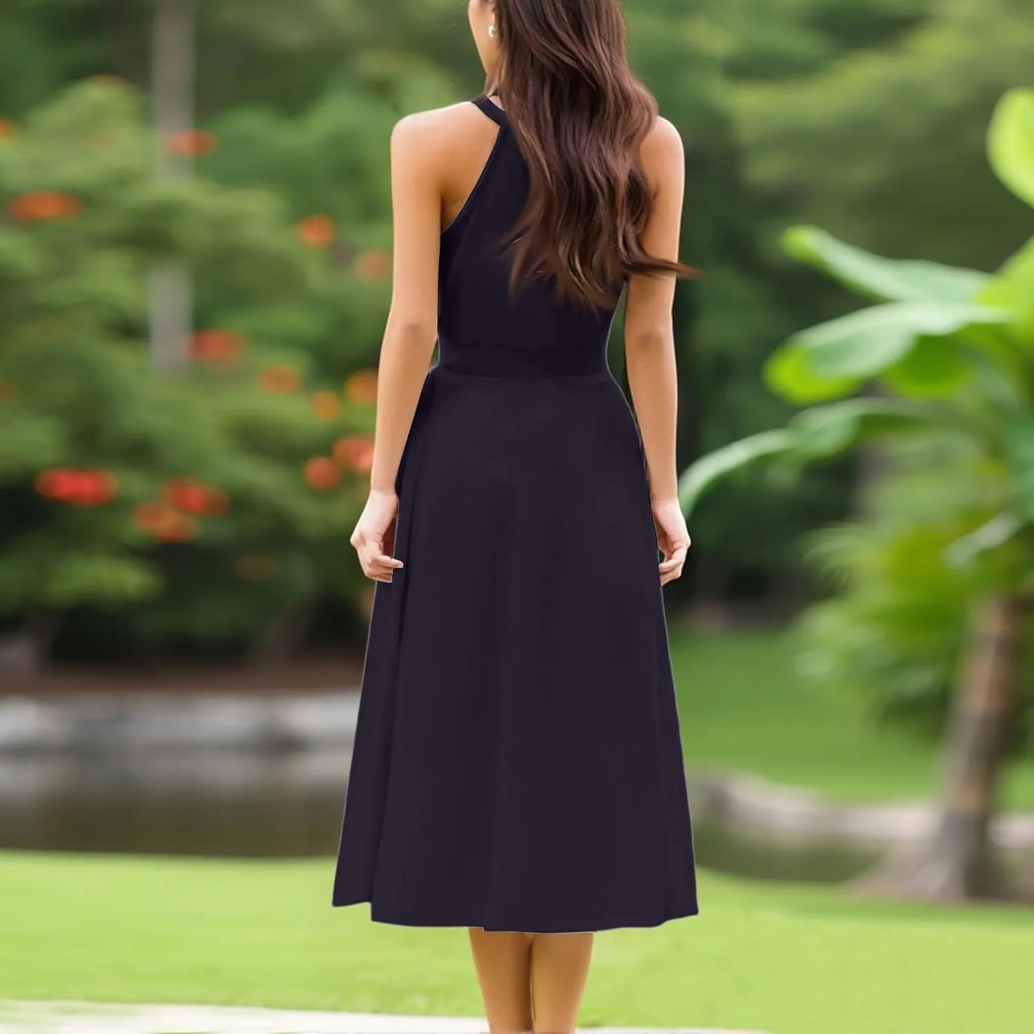 NBXNZWF Womens 2025 Summer Dresses Casual Sleeveless Floral Print Midi Dresses Loose Boho Beach Sundress with Adjustable Belt