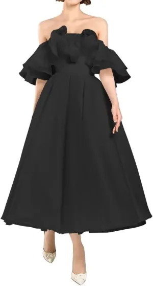 Off Shoulder Ruffles Prom Dresses for Women Organza Midi Homecoming Dresses A Line Formal Evening Party Gowns