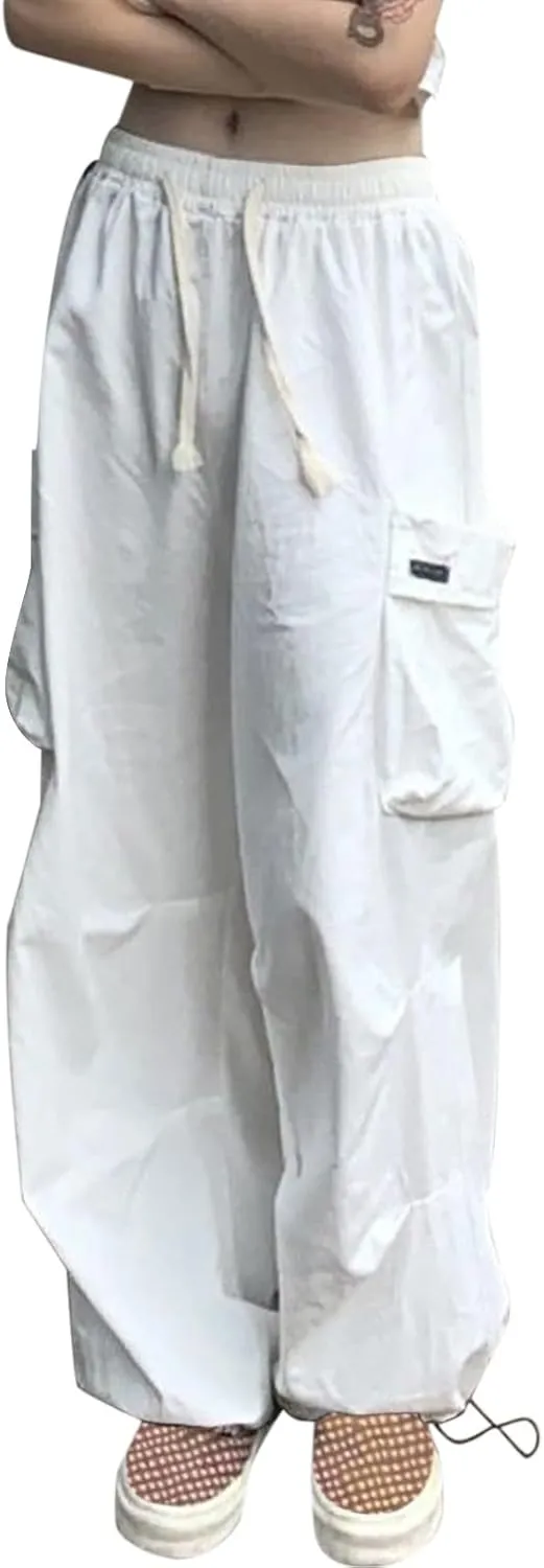 Parachute Pants for Women, Y2k Cargo Pants Women Baggy Drawstring High Rise Straight Leg Baggy Pants Jogger Sweatpants