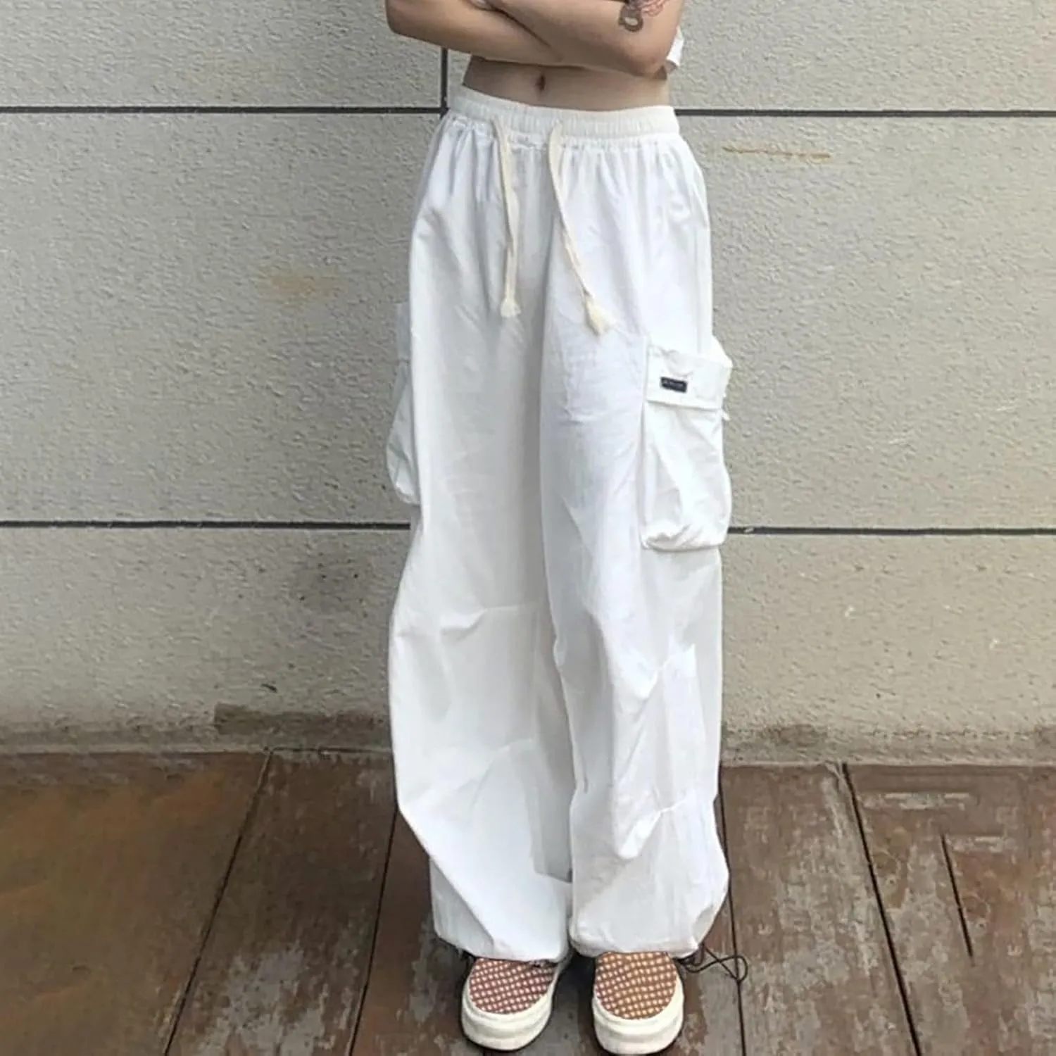 Parachute Pants for Women, Y2k Cargo Pants Women Baggy Drawstring High Rise Straight Leg Baggy Pants Jogger Sweatpants