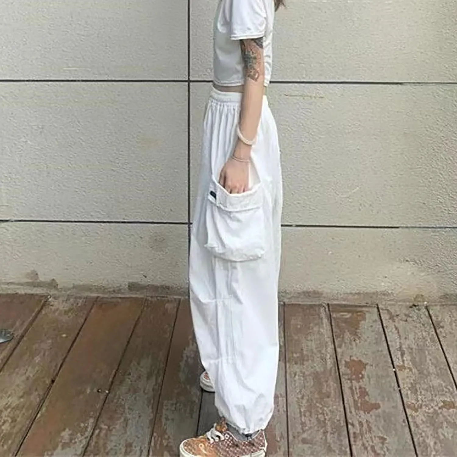 Parachute Pants for Women, Y2k Cargo Pants Women Baggy Drawstring High Rise Straight Leg Baggy Pants Jogger Sweatpants