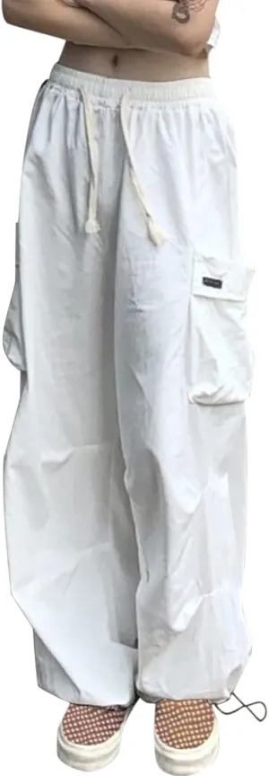 Parachute Pants for Women, Y2k Cargo Pants Women Baggy Drawstring High Rise Straight Leg Baggy Pants Jogger Sweatpants
