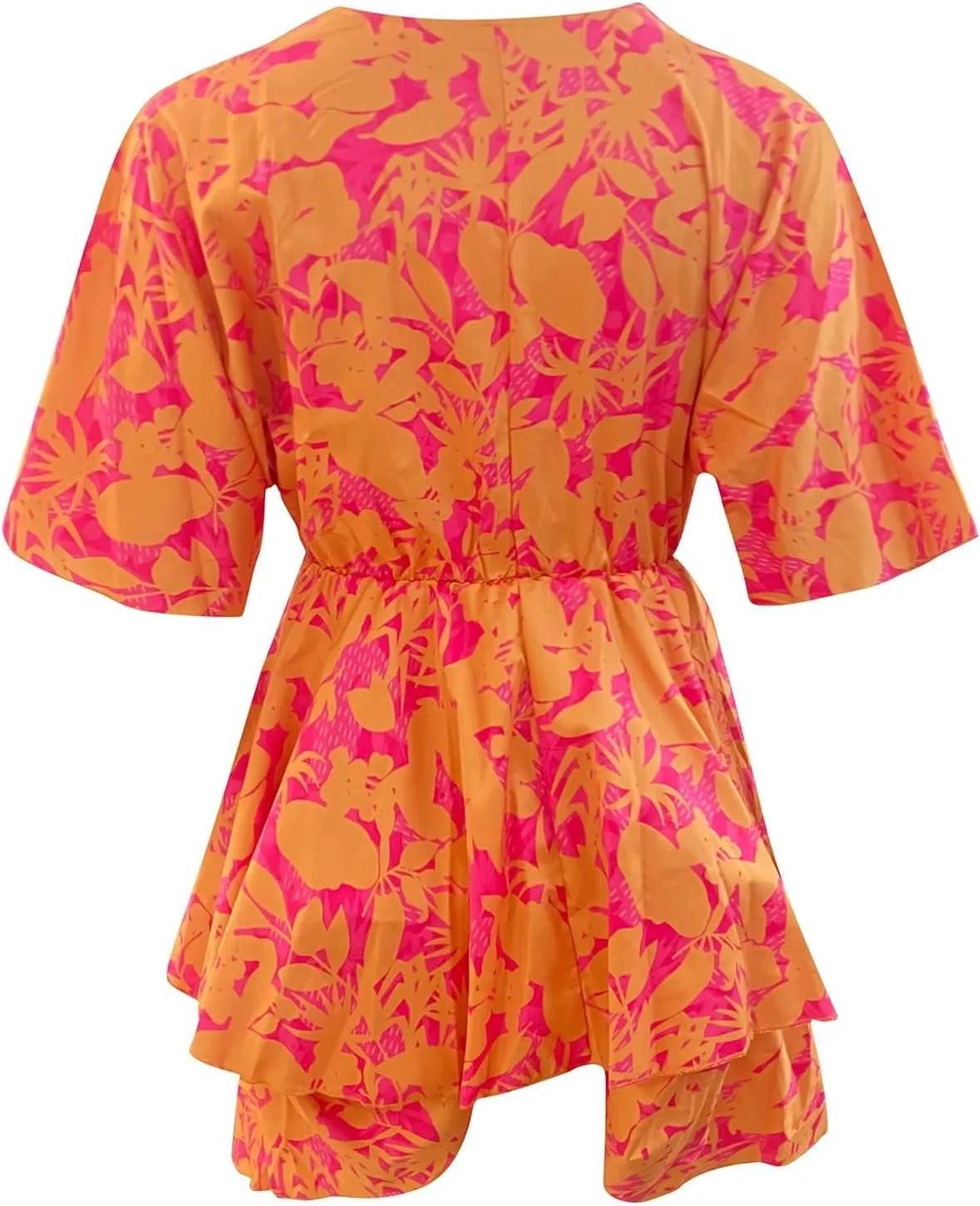 PETYCZEN Floral Dress for Women Summer Wrap V Neck Short Sleeve Empire Waist Ruffle Dress Flowy Pleated Babydoll Mini Dresses