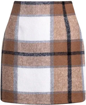 Plaid Skirts for Women Plus Size High Waisted Bodycon Pencil Skirt Casual Vintage Fall Winter Flannel Wool Skirt