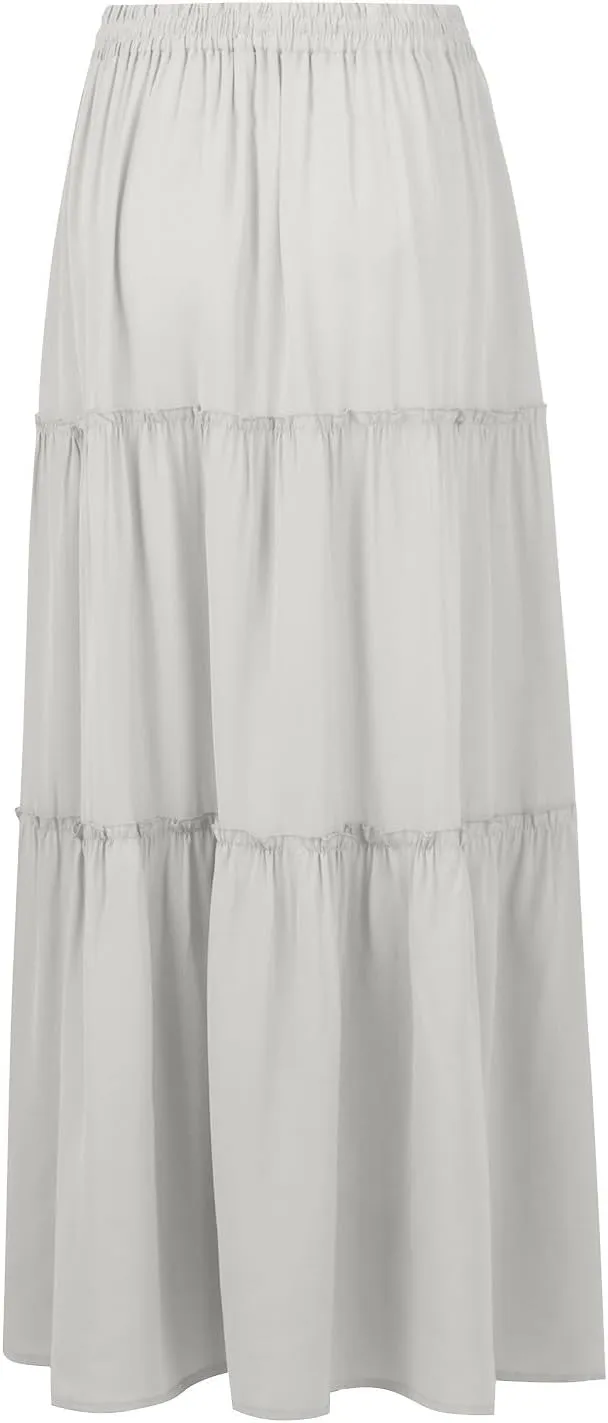 Pleated Long Skirts for Women Summer Casual Elastic High Waisted Skirts A-Line Flowy Swing Maxi Skirt with Pockets