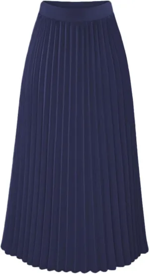 Pleated Midi Skirts for Women, High Waisted Chiffon Flare Casual Skirt Summer Long Skirts Flowy Shirring Skirts