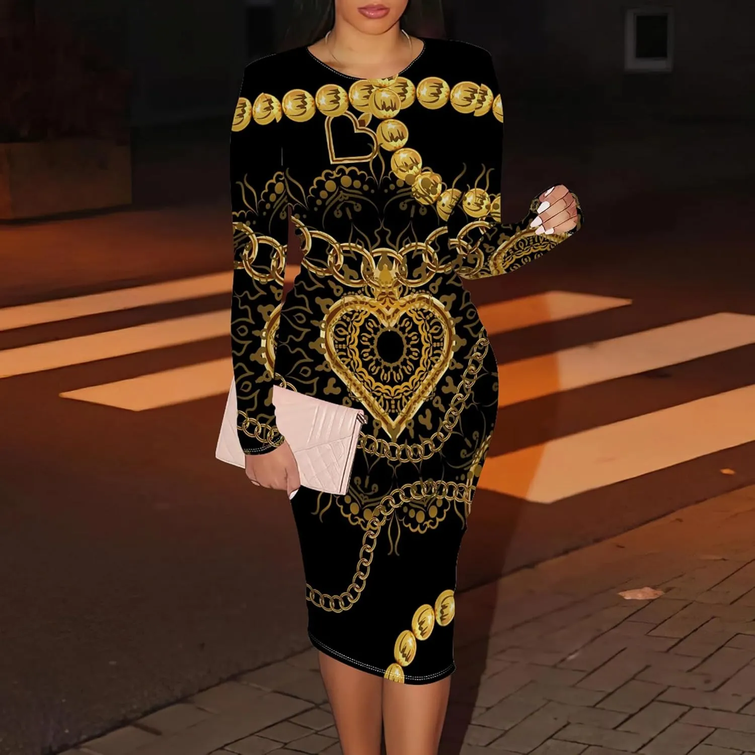 Plus Size Dresses for Curvy Women Long Sleeve Round Neck Casual Trendy Wrap Ruched Pencil Above Knee Club Party Midi Dress