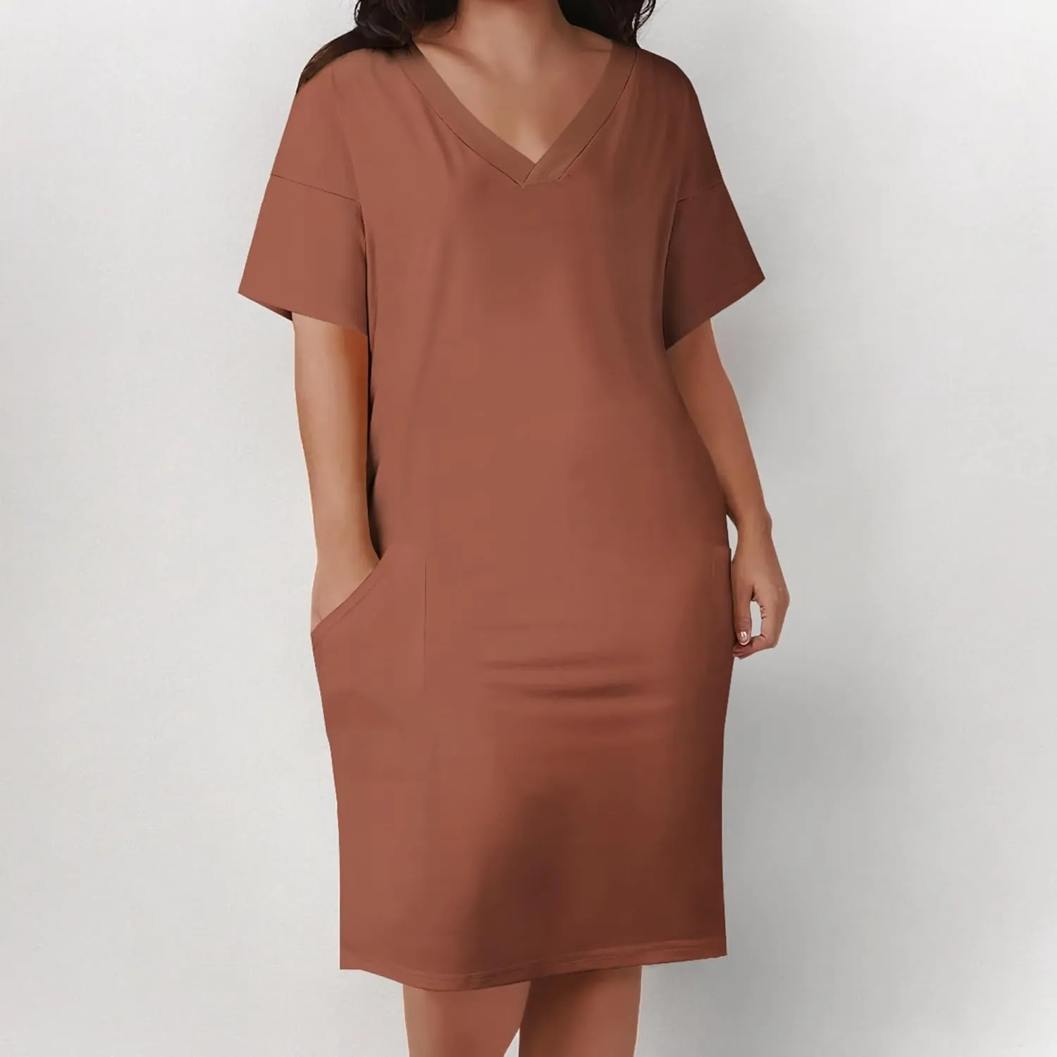 Plus Size Dresses for Curvy Women Summer Casual T shirt Midi Dress Short Sleeve with Pockets Travel Vacation Outfits