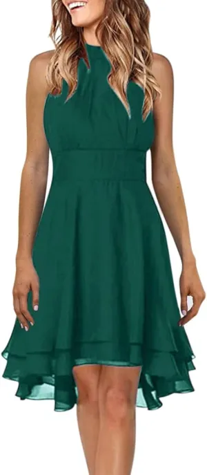 Plus Size Sexy Off The Shoulder Cocktail Dress for Women Trendy Sleeveless Chiffon Formal Ruched Midi Halter Dress