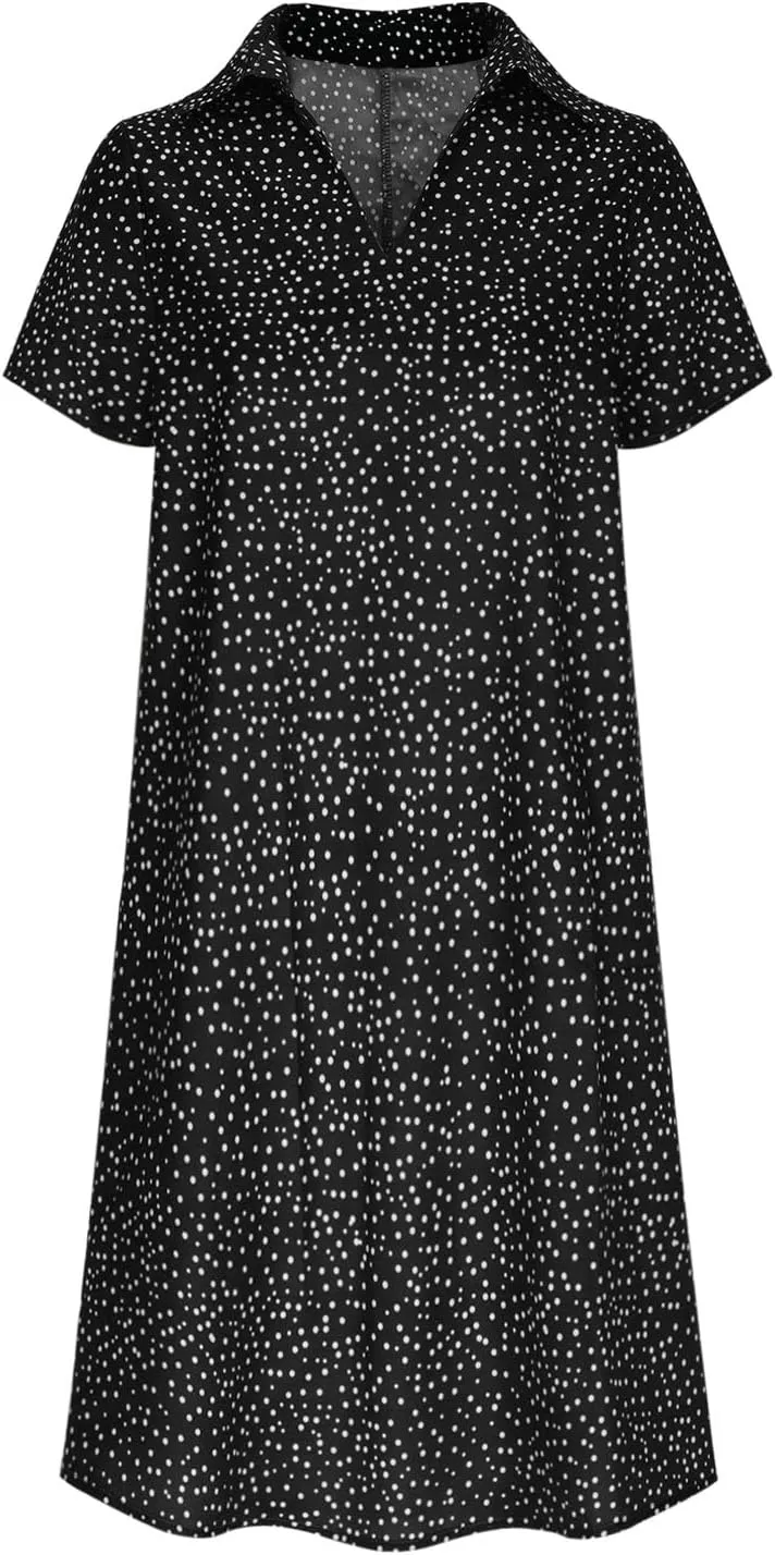 Polka Dot Dress for Women Boho Flowy Wrinkless Casual Dresses Vacation Tunic Ruffle Knee Length Sundresses Summer 2025