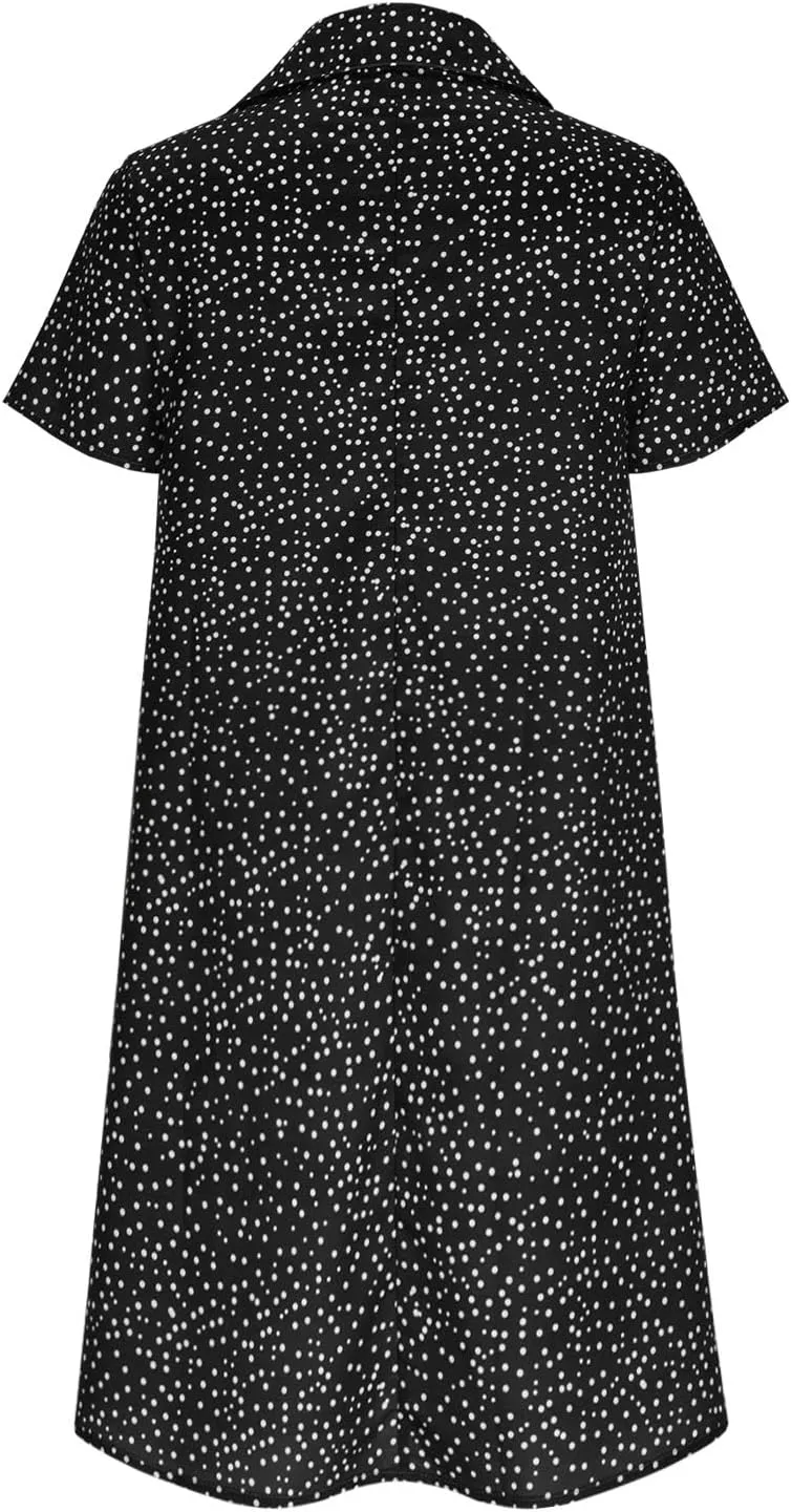 Polka Dot Dress for Women Boho Flowy Wrinkless Casual Dresses Vacation Tunic Ruffle Knee Length Sundresses Summer 2025