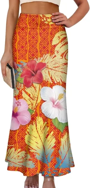 Polynesian Puletasi Samoa Women's Casual High Waist Flare Long Maxi Skirt A-Link Long Maxi Skirt Beach Skirt