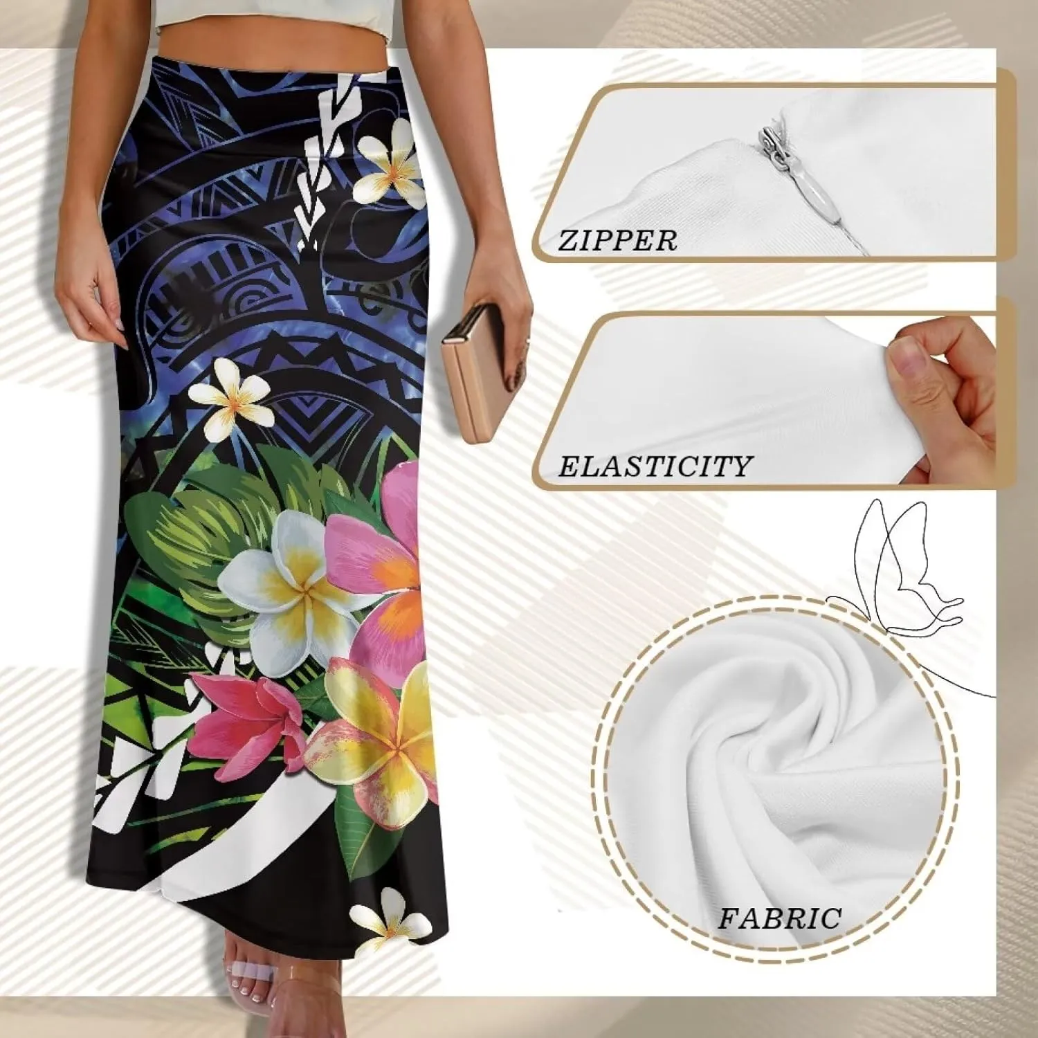 Polynesian Puletasi Samoa Women's Casual High Waist Flare Long Maxi Skirt A-Link Long Maxi Skirt Beach Skirt