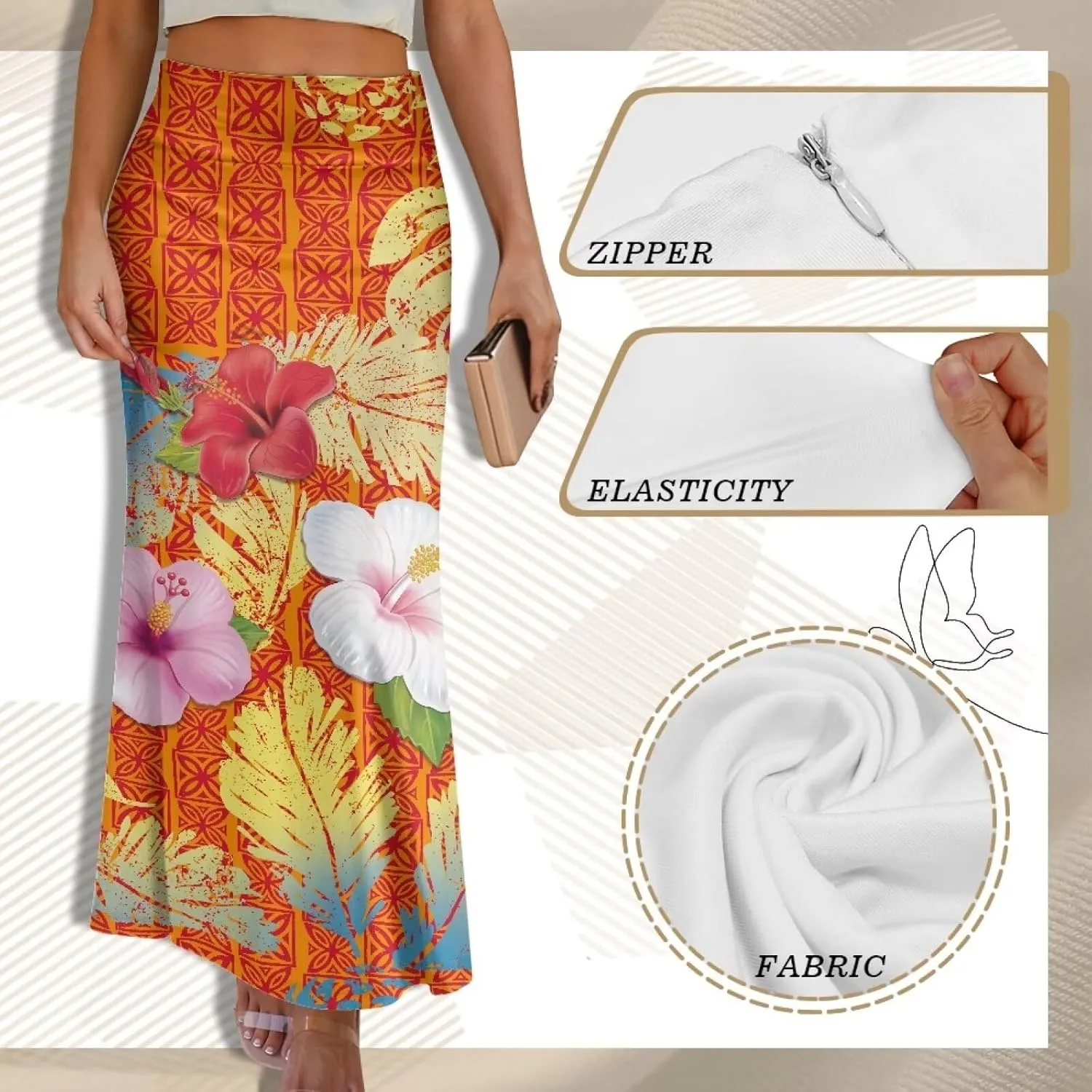Polynesian Puletasi Samoa Women's Casual High Waist Flare Long Maxi Skirt A-Link Long Maxi Skirt Beach Skirt