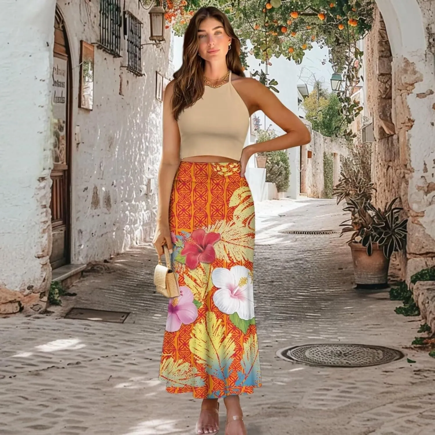 Polynesian Puletasi Samoa Women's Casual High Waist Flare Long Maxi Skirt A-Link Long Maxi Skirt Beach Skirt