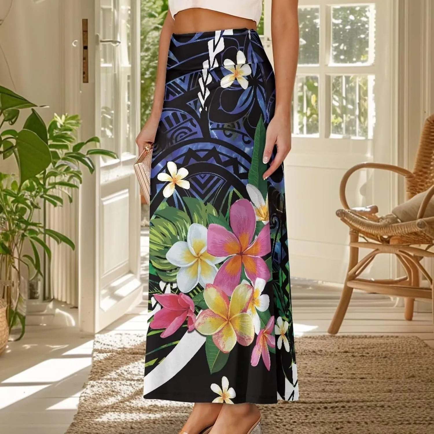 Polynesian Puletasi Samoa Women's Casual High Waist Flare Long Maxi Skirt A-Link Long Maxi Skirt Beach Skirt