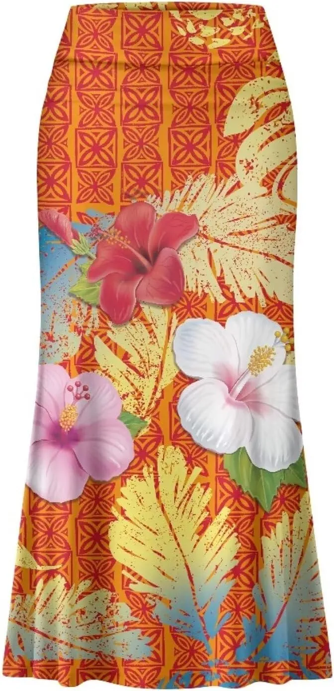 Polynesian Puletasi Samoa Women's Casual High Waist Flare Long Maxi Skirt A-Link Long Maxi Skirt Beach Skirt