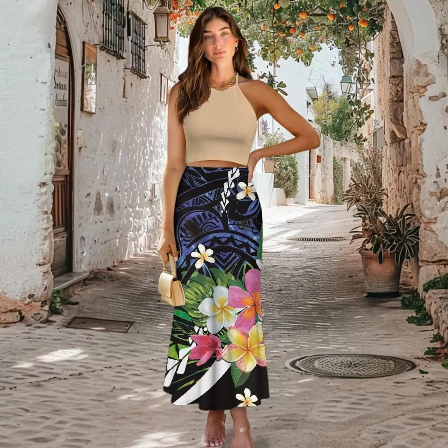 Polynesian Puletasi Samoa Women's Casual High Waist Flare Long Maxi Skirt A-Link Long Maxi Skirt Beach Skirt